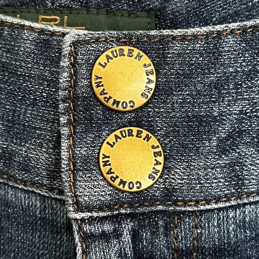 NWT Polo LRL Ralph Lauren Womens Denim Blue Jeans 12P Straight Leg Pocket Snaps